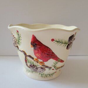 Jackson Perkins Ceramic Cardinal Planter - Hand-Painted Bird & Pinecone Design -
